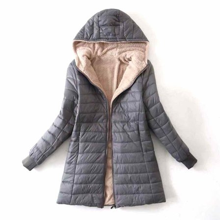 Lammfleece mediumlång varm bomullsjacka med huva för kvinnor plus size bomullsjacka