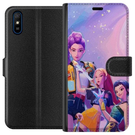 Kompatibelt Lommeboketui til Xiaomi Redmi 9A Futuristiske popdamer i neonfarger med magiske detaljer mot en drømmeaktig galaksebakgrunn