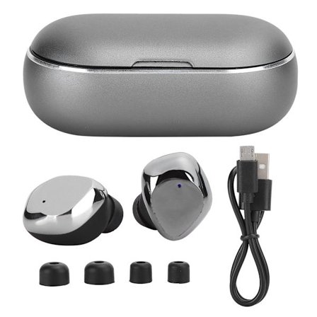 Bluetooth-hörlurar i metall, TWS, vattentäta, 5.0, trådlösa, hörlurar med fyra moduler, sportiga hörlurar, silvergrå