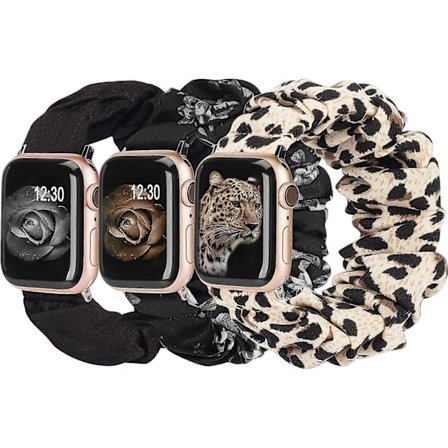 3-pack Kompatibla med Apple Watch Armband Scrunchies 38mm Tyg Mjukt Mönstrat Tryckt Tyg Armband Armband Kvinnor IWatch Elastiska Scrunchy Band 40mm