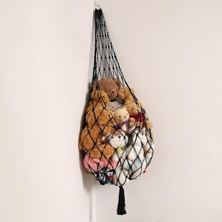 Plysdyr Opbevaringsstativ, Hængende Hjørnenet, Håndvævet Plysdyr Hængekøje, Legetøjsudstillingsstativ