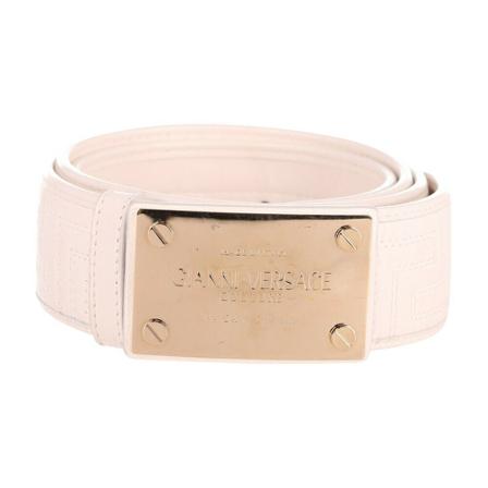Versace Pre-owned, Versace Metal Plate Buckle Belt in White Leather Wit, Dames, Maat:ONE Size,leer