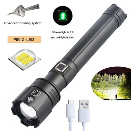 P90.2 teleskopisk zoom ficklampa starkt ljus LED-remsa