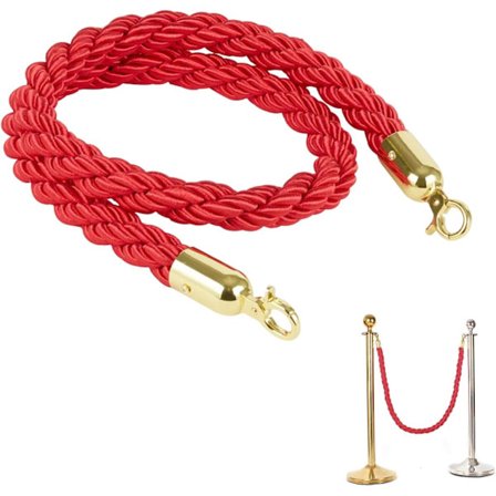 Guidetau, sperretau, skilletau, kø-skilletau for veiledningssystem med gullkroker 1,5 m rød for hotell, kino, offentlig folkemengdekontroll