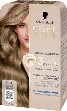 Schwarzkopf Creme Supreme Caring Color Creme 8-16 Cool Ash Blonde, Hår, Hårfarve, Permanent Hårfarve