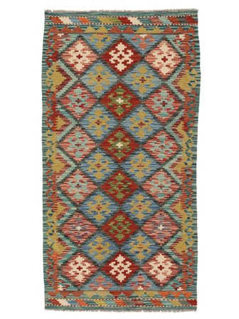 Hand Woven Kilim Afghan Old Style Rug 100X194 Brown/Green
