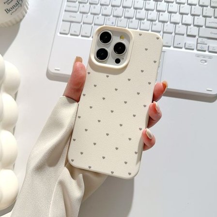 Nytt skal kompatibelt med iPhone15pro helskärm kärlek enkel godis prickig imitation lädertextur