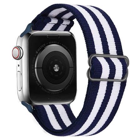 iWatch 7 ny elastisk nylon justerbar elastisk vevd Apple-reim Blå og hvite striper 42mm44mm45mm Blue and white stripes