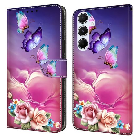 Samsung Galaxy A56 5G lompakko asia kuvio tulostus jalusta nahka Flip Phone Cover - Kukkaperhonen