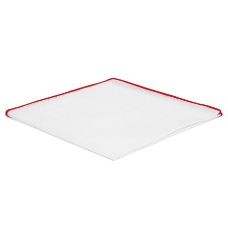 Hvid Lommeklud m. Rød Kanter til mænd - Ensfarvede lommeklude