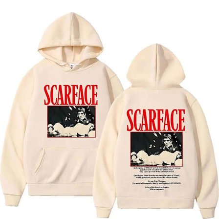 90-talets klassiska film Scarface Tony Montana Hoodie Män Kvinnor Hip Hop Vintage Långärmad Sweatshirt Lös Fleece Pullover Streetwear Khaki