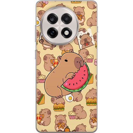 Kompatibelt Mobilskal till OnePlus OnePlus 13R Söt capybaror njuter av vattenmelon pizza och popcorn i en varm och lekfull design som sprider glädje