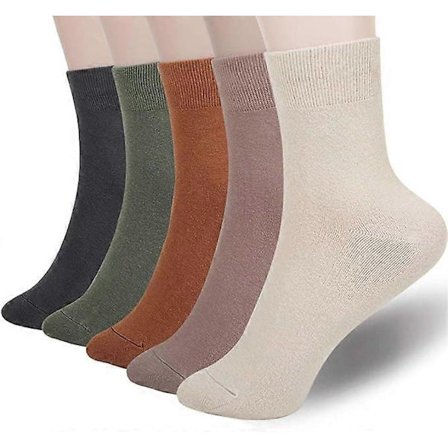 Tunna bomullsstrumpor för damer, mjuka bomullsstrumpor, damstrumpor för ankeln och ovanför, runda strumpor 5 par