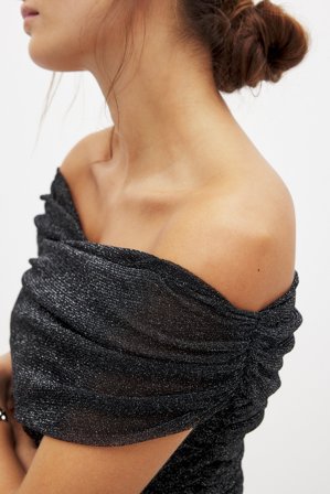 NA-KD - Topp med glitter og uten skuldre - Nyttårstopper - Svart - XS (EU 32)