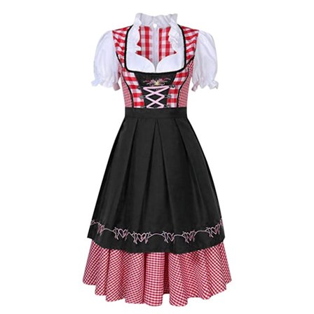 Tradisjonell bayersk Oktoberfest-kostyme, rutete dirndl-kjole for kvinner, forklekjole, tysk øljente, tjenestepike, cosplay-festkjole M{sl}