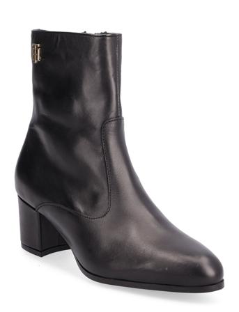Th Hardware Bootie Leather Shoes Boots Ankle Boots Ankle Boot - Heel Musta Tommy Hilfiger