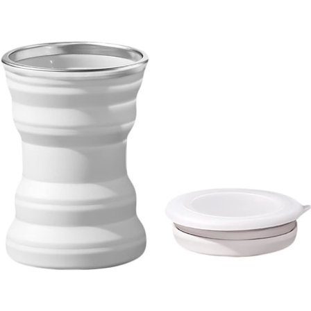 (Vit) Bärbar Hopfällbar Silikon Vattenkopp, 320ml Utomhus Värmebeständig Vikbar Mugg med Lock Hopfällbara Resedrickkoppar, Kaffekopp med Lock