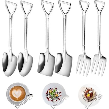 6 stk. skeer i rustfrit stål med spade, kreativt ske- og gaflersæt, trendy bestikskeer og spader i rustfrit stål