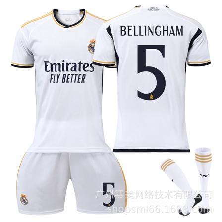 23-24 Ny Real Madrid Hjemme Barnas Voksen Fotballsett med Sokker-5 BELLINGHAM-24# 5 BELLINGHAM 24#