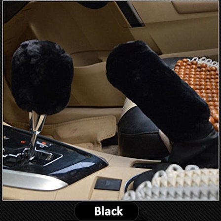 (Svart) Søte bilrattdeksler Girskiftknott Håndbremsdeksel Håndbrems Ulltrekk Auto Bil Rosa Svart Interiørtilbehør