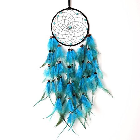 Blue Feathers Dream Catcher Vacker handgjord Makrame Dream Catcher för vägghängande dekor
