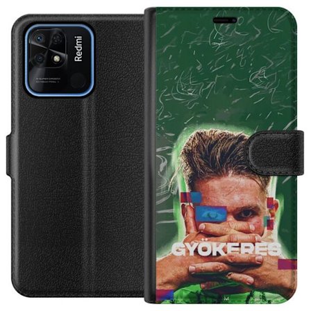 Kompatibel Tegnebogsetui til Xiaomi Redmi 10C Lamine Yamal i Barcelona-trøje med neonlys og røde og blå lyn i dramatisk effekt