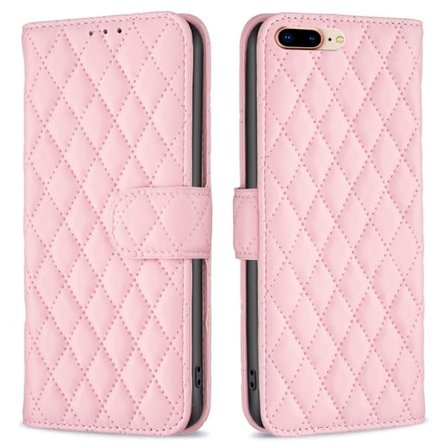 BINFEN COLOR iPhone 7 Plus / 8 Plus 5,5 tommer BF Style-14 Mat telefon cover med påtrykt rombemønster Anti-fall Vegansk læderpung stander etui - Lyser
