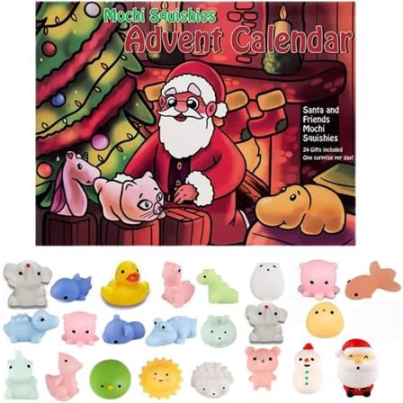 Joulukalenteri 2023, 24 Mochi Squishies -lelua, Joulukalenteri, 24 Päivän Yllätyskalenteri 1