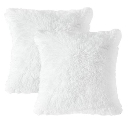 2 stk. Myke, fluffy, firkantede putetrekk i plysj, hvite, 40 x 40 cm