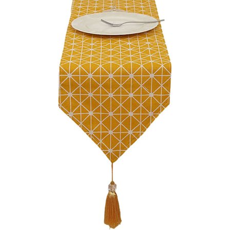 Pellava- ja puuvillapöytäliina pomponeilla, moderni pöytäjuoksu, pestävä, joulukoriste