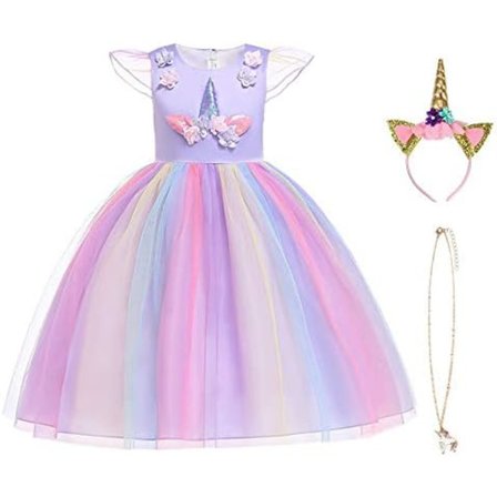 Enhjørningskjole for barn Ermeløs bursdagskjole