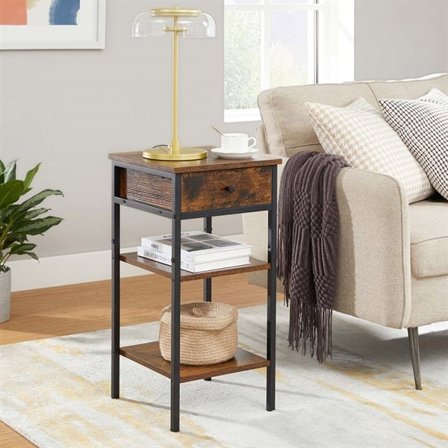 Sidebord med en skuff og 2 oppbevaringshyller - Rustikk brun / svart