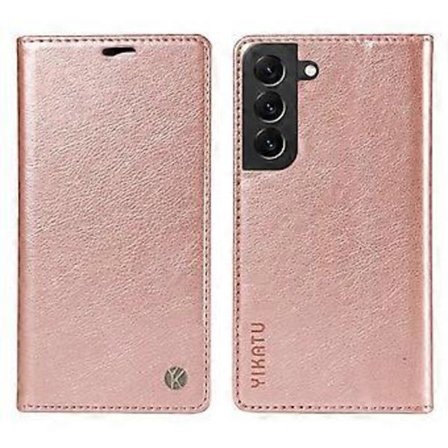YIKATU YK-006 Kompatibel För Samsung Galaxy S22+ 5G Fodral Litchi Textur Ultratunt Kortfack Telefonfodral (RosaGuld)