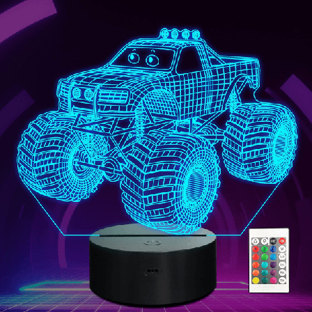 Qinwei Monster Trucks Yövalo Pica 3D Illuusiolamppu 16 Väriä Vaihtuu Kaukosäätimellä Luova Syntymäpäivälahja Lapsille Poikien Makuuhuoneen 