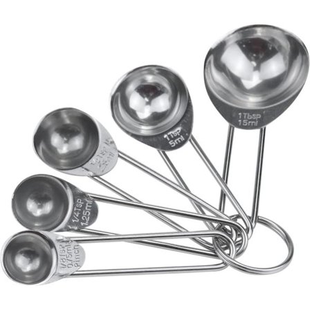 Antrader Måleskjeer, Rustfritt Stål 5-delt Måleskje Sett - 1/8 ts, 1/4 ts, 1/2 ts, 1 ts & 1 ss for Måling av Tørt og Flytende