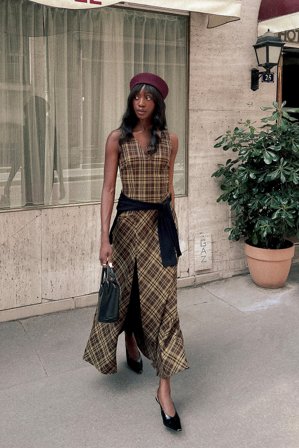 Emmanuelle Koffi x NA-KD Robe longue à carreaux et fente haute - Robes longues - Brun,CheckeRouge - EU 42