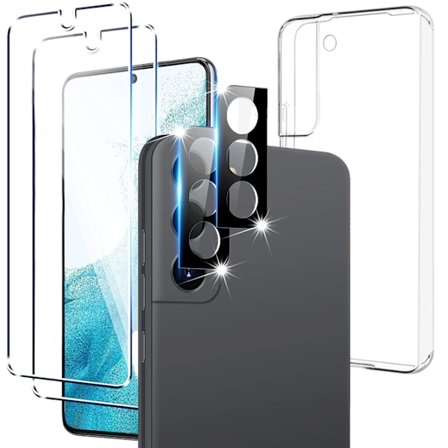 5-Pack Samsung Galaxy S22 Härdat glas + Lins + Silkon Skal