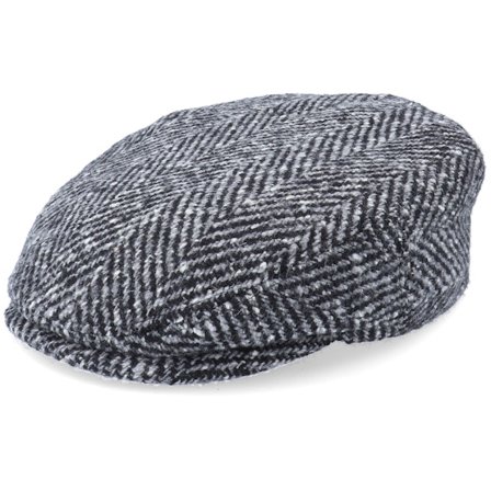 Stetson - Grau flatcap Cap - Kent Herringbone Black/Grey Flat Cap @ Hatstore