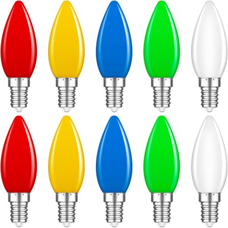 Pakke med 10 E14 1W Fargede Lyspærer, E14 Fargede LED-Lyspærer, E14 Fargede LED for Lyslenker, Fester, Juledekorasjoner