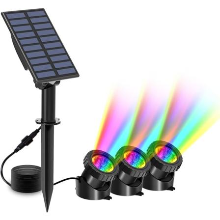 Solcelledrevet undervannslampe, 3-pakker solspotlights, nedsenkbar belysning med 2 moduser, RGB-fargeskiftende, IP68 vanntett, justerbart nedsenkbart 