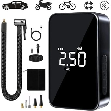Bærbar Luftkompressor 150PSI, 6000mAh Mini Elektrisk Pumpe med Digitalt Display & LED-lys, USB-C Port, til Bil, Motorcykel, Cykeldæk