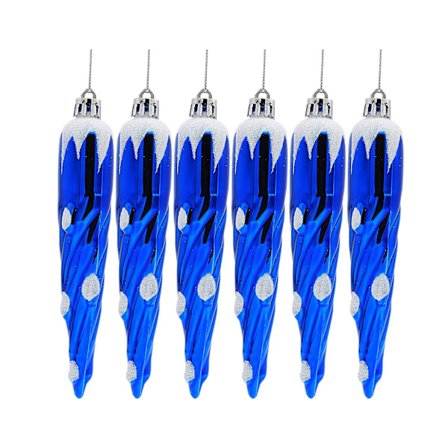6 st/ask Långa Julgranshängen med Snöre Målade Isristhängen Juldekoration (Blå)