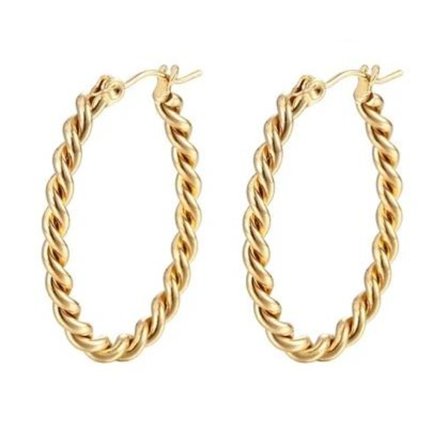 Ovala Tvinnade Hoop Guld Örhängen i Stål - 14K Guldpläterade