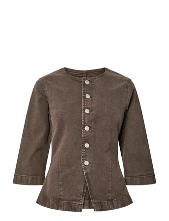 Pcselma 3/4 Denim Top D2D Fsy Brown Pieces