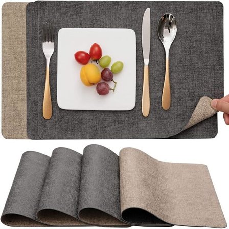 Dækkeservietter, vaskbare dobbeltsidede tofarvede læderdækkeservietter, lette at rengøre, skridsikre dækkeservietter, sæt med 4 dækkeservietter (grå/