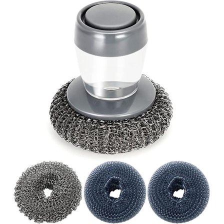 Diskborste, Diskrengöringsborste med Utbytbart Borsthuvud, Återanvändbar och Hållbar för Rengöring av Krukor, Koppar och Bänkar (4 stycken)