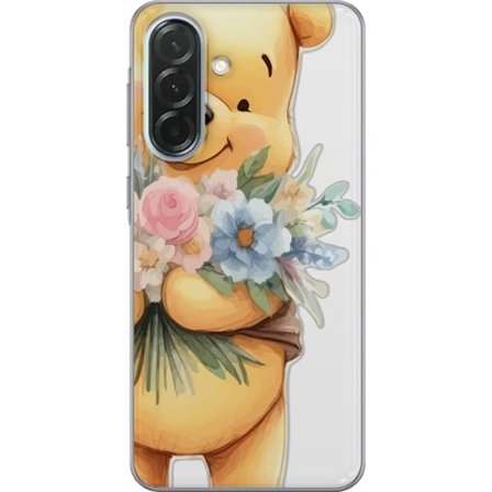 Samsung Galaxy A36 Genomskinligt Skal Nalle Puh med blommor – klassisk barnfavorit i blommande vårmiljö