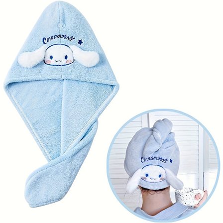 1 Sanrio Cinnamoroll Mikrofiber Hårhåndkle - Hurtigtørkende, Ultramyk, Formaldehydfri, Stoff for Bølgete Hår, Unisex Voksen Badekåpe [DB] Himmelsblå