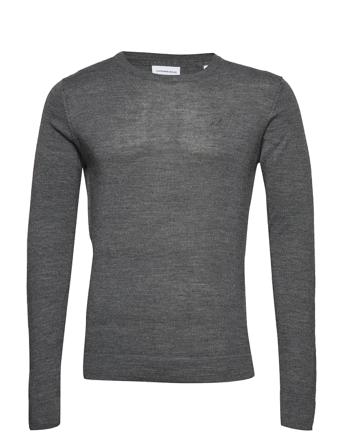 Merino Knit O-Neck Stickad Tröja M. Rund Krage Grå Lindbergh
