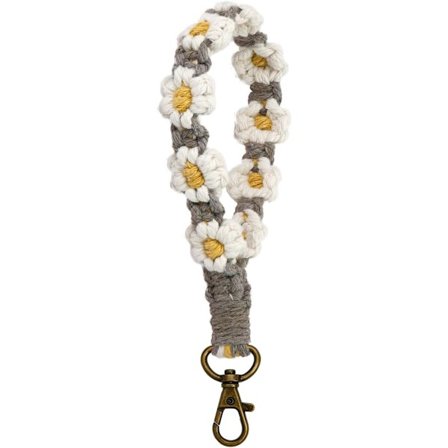 Makramé nøkkelring Håndlaget håndleddsrem Nøkkelbånd for nøkler Søt blomst nøkkelring Nøkkelkjede for kvinner